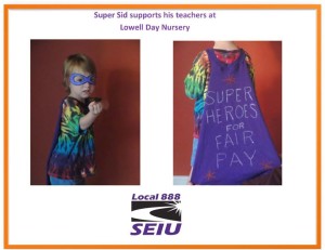 Local 888 member and UMass Professional Darcie Boyer made a little flyer for the teachers that says "Super Sid supports his teachers at LDN."