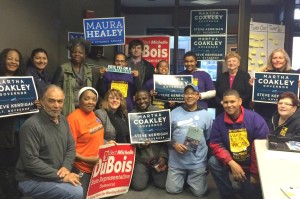 SEIU members and staff gathered in the Brockton campaign office before hitting the doors and phones to support our endorsed candidates and "Yes on Question 4" a few days before the election. 
