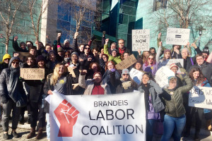 GAINING SUPPORT: Members of the wider Brandeis University community joined with the school's Local 888 librarians in a luncheon rally.