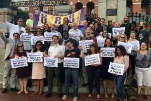 WORKING FOR JUSTICE: At the State House, workers in the public defenders’ office and their supporters rallied for their rights.