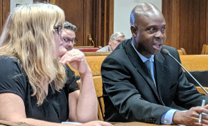 MAKING THEIR CASE: Theresa King and Kwesi Ablordeppey testify at the State House.