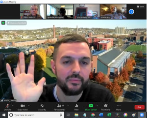 READY TO LEAD: Justin Lawler, from the UMass Lowell chapter, takes the oath of office at a recent executive board meeting on Zoom.