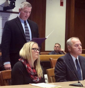 SPEAKING UP: At a State House hearing, Local 888 Secretary-Treasurer Tom McKeever and state dispatchers Nicole Annunziata and Michael Slater called for Improved  pensions for dispatchers.