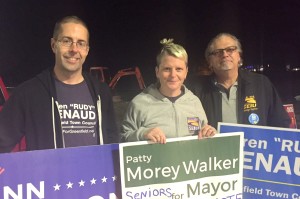 Karen "Rudy" Renaud with Local 888 staffers DJ Cronin and ron Patenaude.   