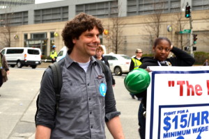 Jonathan Dudley, a member from the Montachusetts Opportunity Council came all the way from Gardner to attend the April 14 Fight for $15 rally