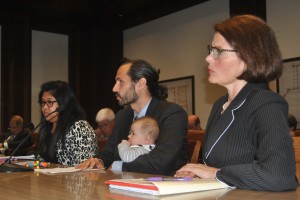 Left to right -- Attorneys Jennifer Coliflores, Nathan Wong and Rachel Scotch testifying before the Joint Committee on Public Service.