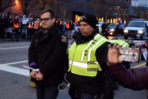 SEIU Local 888 Political Director Dan Hoffer was arrested at the McDonald's in Cambridge along with 33 other fast food and labor leaders. 