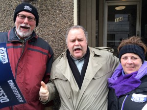 Greg Gigg (Teamsters Local 25), Fred Simmons Haverhill School Custodians and Local 888 Executive Board with Local 888 Secretary Treasurer Brenda Rodrigues at a rally to raise the minimum wage in Massachusetts.