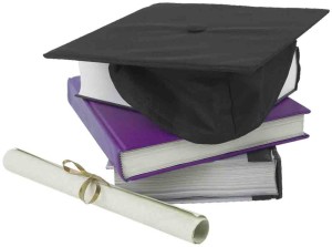 Graduation cap diploma and