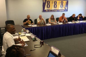 1199's Darrin Howell addresses Local 888 Executive Board members. 