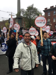 Enio Lopez marched in Chelsea with other Local 888 members along with airport workers, health care workers, and thousands of other concerned citizens. Lopez is also a Chelsea City Councilor