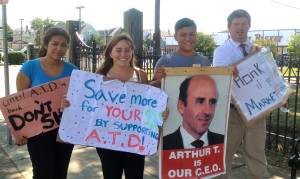 Somerville Market Basket workers picketing on Sunday Aug. 10, 2014. These part timers received layoff notices on Monday.  