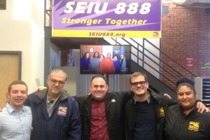 Local 888 endorsed member Tom Ciulla (center) for Methuen City Council. Tom is a strong supporter of collective bargaining rights and workplace protections. He is shown here with Local 888 staffers Joe Lazzerini, Ron Patenaude, Dan Hoffer and Lidia Calvo.