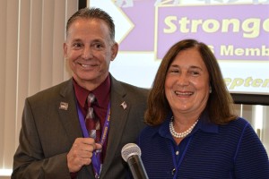 President Mark DelloRusso introduced State Treasurer Deb Goldberg at the convention. 