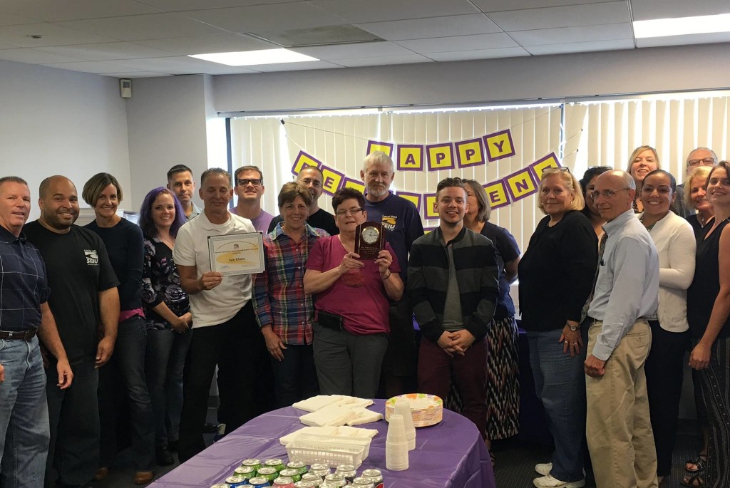Officers and staff gathered with long-time Field Rep. Sue Chase on the occasion of her recent retirement. Congratulations Sue -- and thank you for your many years of service to SEIU Local 888! 