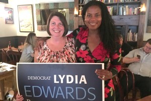 Local 888 member Marian Callahan with victorious Boston City Council candidate Lydia Edwards.